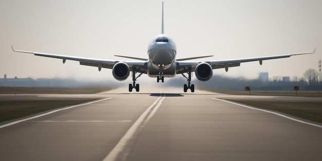 Um avião está prestes a decolar de uma pista.