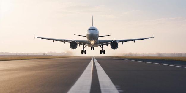 Um avião está prestes a pousar em uma pista.