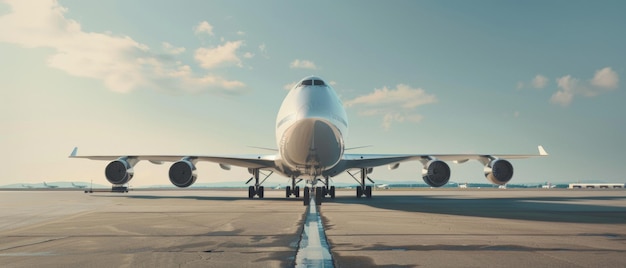 Um avião majestoso na pista, o epítome da engenhosidade humana nas viagens.