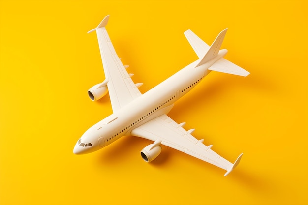 Um avião modelo está em um fundo amarelo