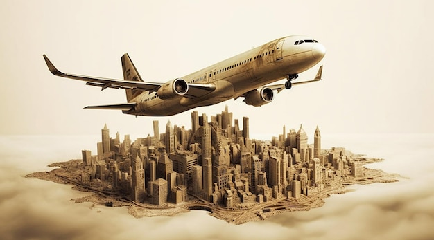 Um avião sobrevoando uma cidade com as palavras air canada