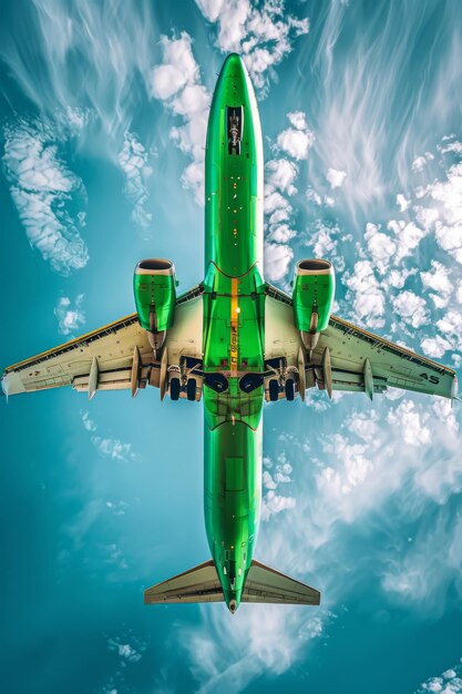 um avião verde com o fim da cauda para cima e os números 4 na parte de baixo