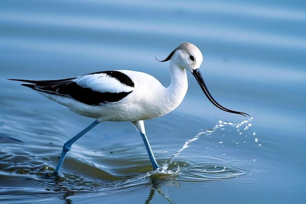 Um avoceto varrendo seu bico pela água