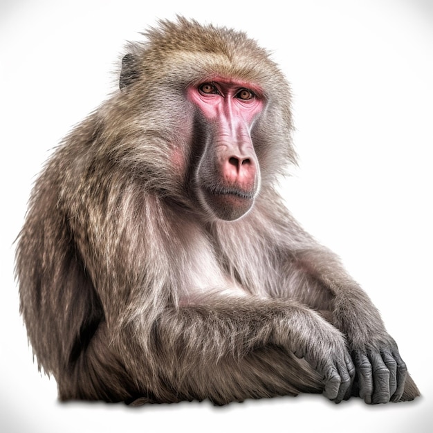 Um babuíno está sentado sobre um fundo branco com a palavra babuíno.