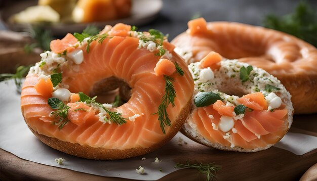 um bagel com salmão e queijo creme