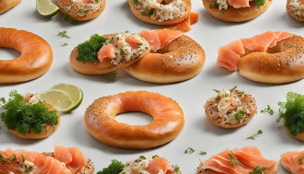 Um bagel com salmão e salmão.