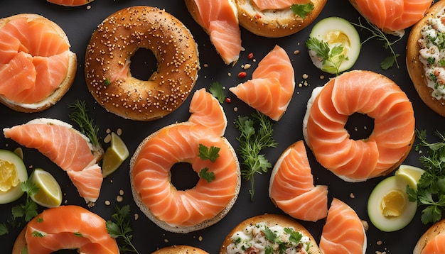 Um bagel com sementes de gergelim e um bagel com um bagel nele.