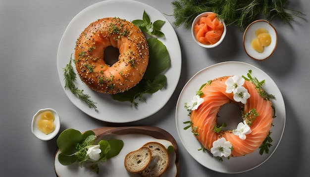 um bagel com sementes de gergelim e um bagel nele