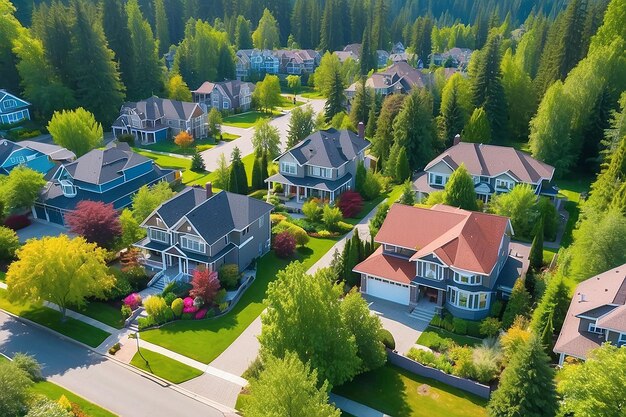 Foto um bairro perfeito casas no subúrbio de summer, na américa do norte