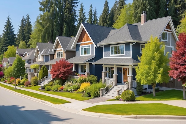 Foto um bairro perfeito casas no subúrbio de summer, na américa do norte