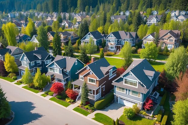 Foto um bairro perfeito casas no subúrbio de summer, na américa do norte