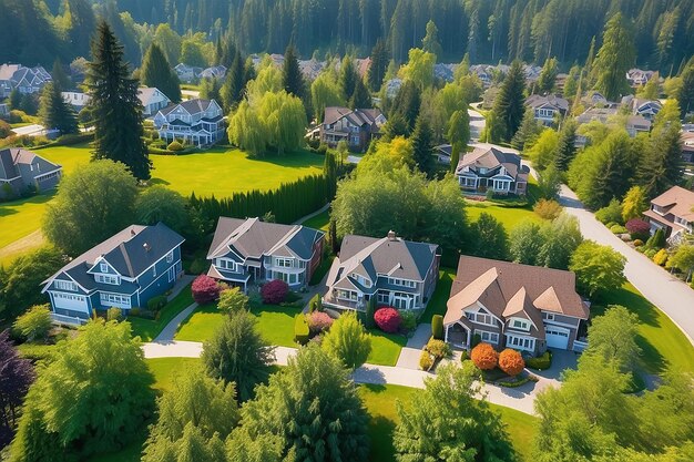 Foto um bairro perfeito casas no subúrbio de summer, na américa do norte