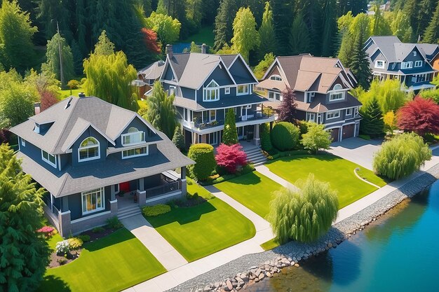 Foto um bairro perfeito casas no subúrbio de summer, na américa do norte