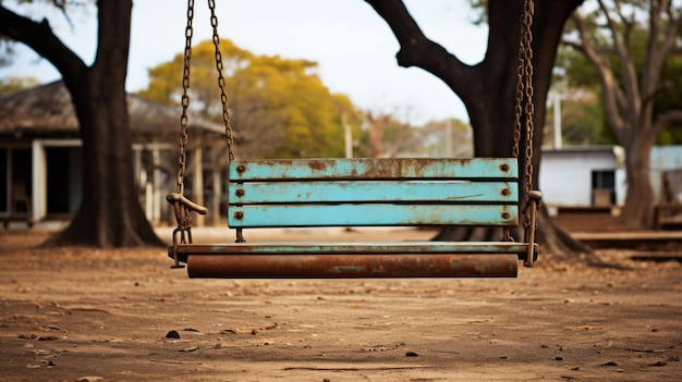 um balanço pendurado em uma árvore em um parque