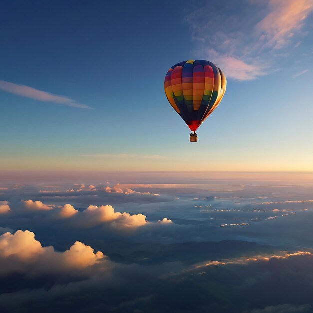 Um balão colorido da AIA flutuando livremente no céu.