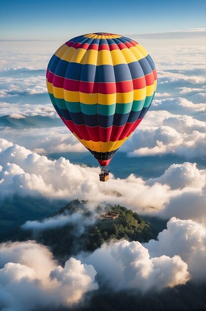 Foto um balão de ar quente a voar pelas nuvens