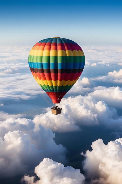 Um balão de ar quente a voar pelas nuvens