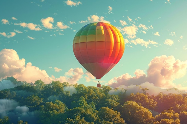 Um balão de ar quente colorido flutuando no céu