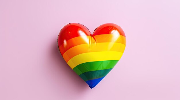 um balão em forma de coração de arco-íris