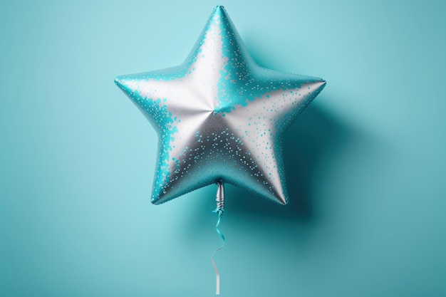 Um balão em forma de estrela prateada em uma IA generativa de fundo azul