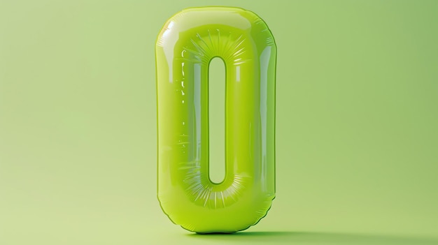 Foto um balão verde na forma do número zero o balão está sobre um fundo verde sólido o balão é brilhante e tem uma superfície refletora