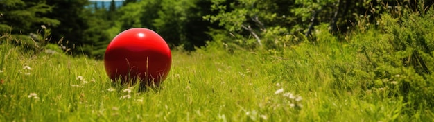um balão vermelho na grama