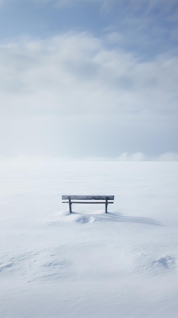 um banco no meio de um campo coberto de neve