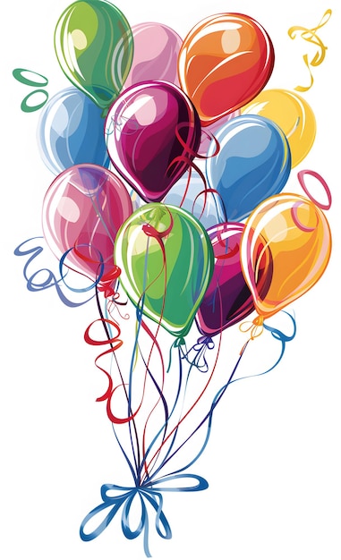 Um bando de balões coloridos isolados em fundo branco Ilustração vetorial