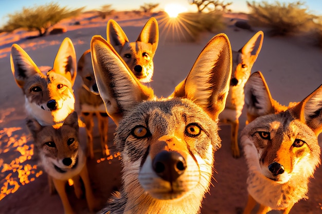 Um bando de coiotes tira uma selfie gerada por IA