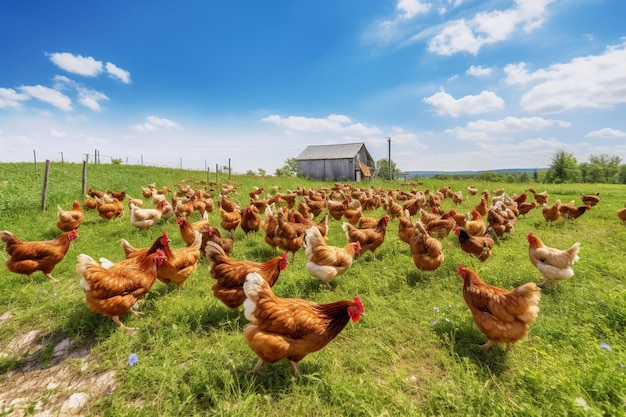 Um bando de galinhas em uma fazenda