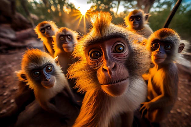 Um bando de macacos tira uma selfie gerada por IA