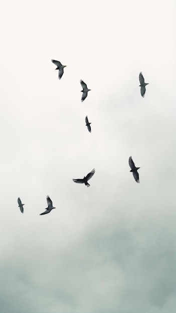 um bando de pássaros voando no céu