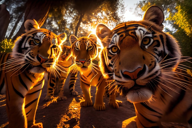 Um bando de tigres tira uma selfie gerada por IA