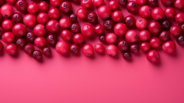 Foto um bando vibrante de cranberries contrasta contra um fundo rosa suave