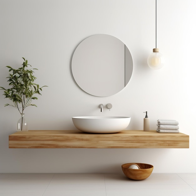 Um banheiro branco minimalista