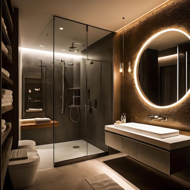 Foto um banheiro elegante e contemporâneo com um toque futurista