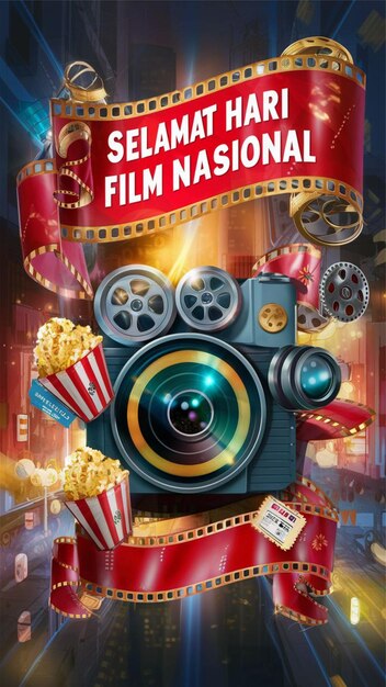 Foto um banner alegre e animado selamat hari film nasional feliz dia nacional do cinema