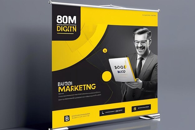 Foto um banner de marketing digital amarelo sinal de design de banner de folheto de brochura