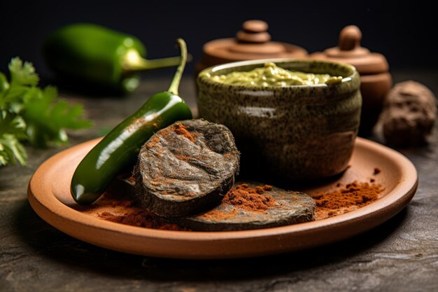 Foto um banquete de água na boca capturando um close-up de pambazo jalapeno pimenta guacamole e café em um