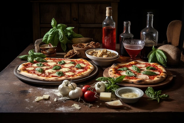 Um banquete de pizza de queijo Uma mesa cheia de sabor