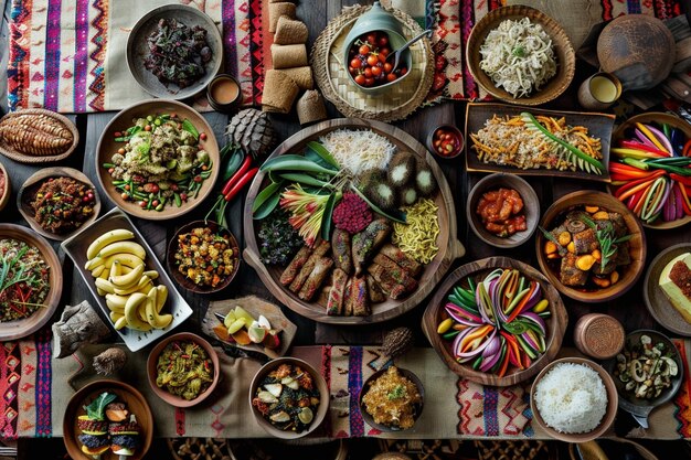 Foto um banquete tradicional indígena organizado com um variativo ai