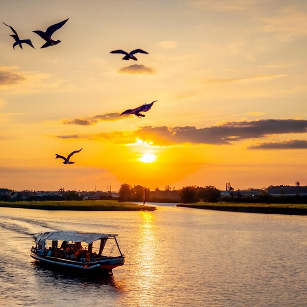 Foto um barco bonito com pássaros bonitos.