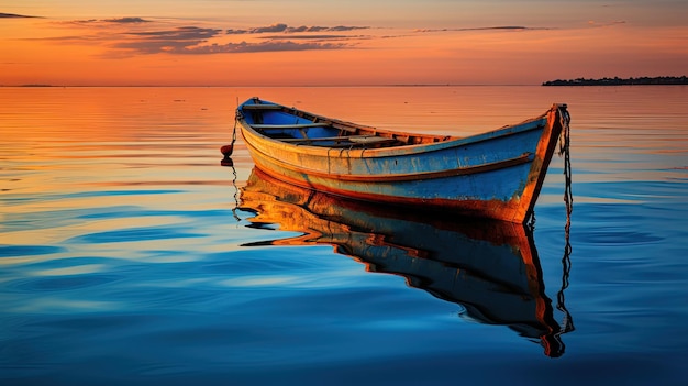 Um barco com reflexos sutis está atracando