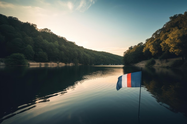 Um barco com uma bandeira na água