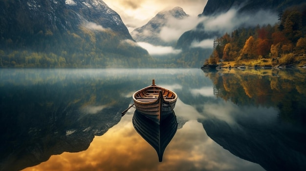 Um barco em uma água do lago