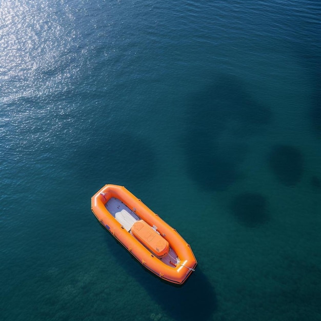 um barco laranja com uma tampa amarela está flutuando na água