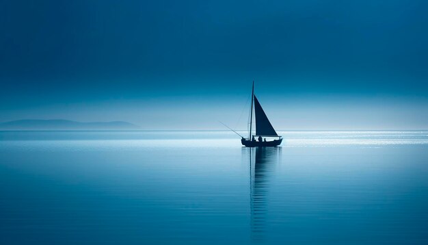 Um barco na água com um céu azul ao fundo.