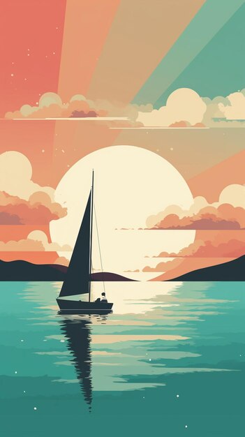 Um barco na água com um pôr do sol ao fundo.