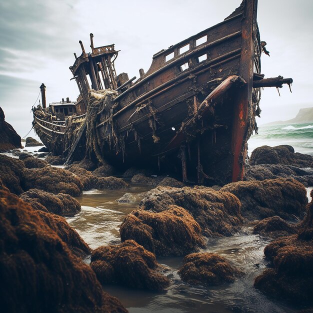 Foto um barco que tem a palavra navio no lado