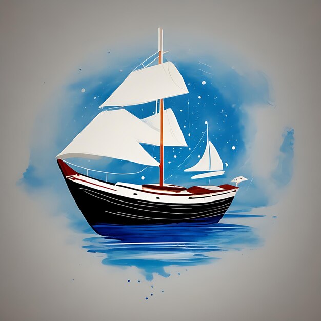 Um barco uma lua Arte de pintura abstrata Desenhada à mão por pincel seco de fundo de pintura